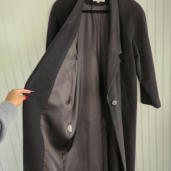 KRISTEN BLAKE Vintage Black Wool Cashmere Blend Essential Trench Coat size 10 - Picture 4 of 9